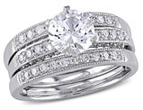 1.00 Carat (ctw) Lab-Created White Sapphire with Diamonds 2/5 Carat (ctw) Bridal Wedding Ring Set in 10K White Gold